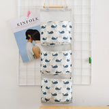 Pattern Cotton Linen Hanging Storage Bag 3 Pockets Wall Mounted Wardrobe Hang Bag Wall Pouch Cosmetic Toys Organizer