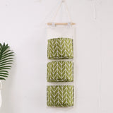 Pattern Cotton Linen Hanging Storage Bag 3 Pockets Wall Mounted Wardrobe Hang Bag Wall Pouch Cosmetic Toys Organizer