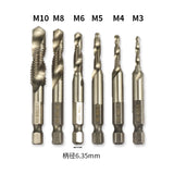 6pcs 1/4 Hex Shank HSS metric Thread tap HSS drill bits spiral trapezoidal tap  Hand Screw Taps M3 M4 M5 M6 M8 M1O tap sets