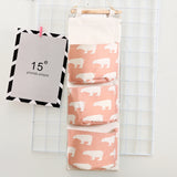 Pattern Cotton Linen Hanging Storage Bag 3 Pockets Wall Mounted Wardrobe Hang Bag Wall Pouch Cosmetic Toys Organizer