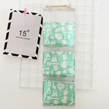 Pattern Cotton Linen Hanging Storage Bag 3 Pockets Wall Mounted Wardrobe Hang Bag Wall Pouch Cosmetic Toys Organizer