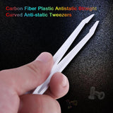 6pcs/set Carbon Fiber Plastic Tweezers Antistatic Straight Curved Anti-static Tweezers White Color Hand Tool