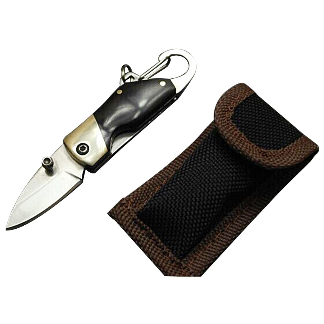 VOLEEDC Hiking camping mini folding knife outdoor survival portable  stainless steel knife key chain pocket knife nylon bag –