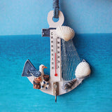 Wood Anchor Thermometer Crafts Art Wall Hanging Hook Meter Gauge Shell Nautical Decor Vintage Home Decoration Creative Gift