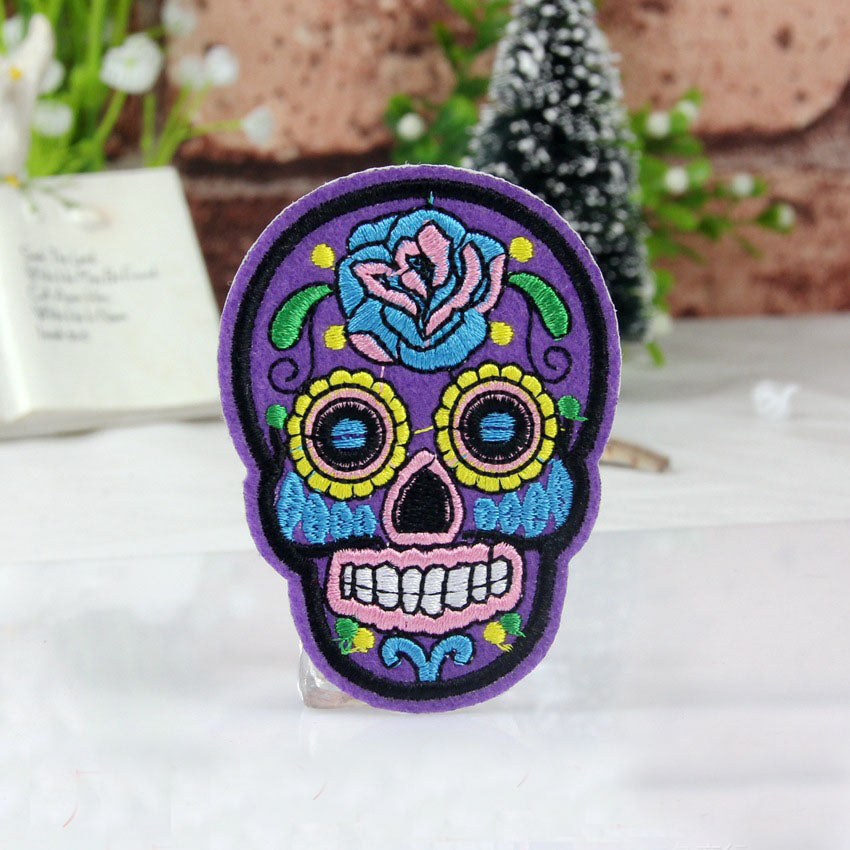 Rose Flower Skull Embroidery Iron On Patches For Clothes Biker Jackets DIY  Badge