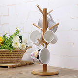 6 hook peg wooden Hanging Tea Cup Coffee Mug Tree Rack Holder Kitchen Storage 18x35cm