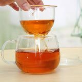 High Quality Durable 3 in 1 Set 320ml Clear Heat Resistant Tea Coffee Cup with Tea Infuser Filter Lid Use for Home Office