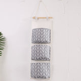 Pattern Cotton Linen Hanging Storage Bag 3 Pockets Wall Mounted Wardrobe Hang Bag Wall Pouch Cosmetic Toys Organizer