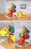 6 hook peg wooden Hanging Tea Cup Coffee Mug Tree Rack Holder Kitchen Storage 18x35cm