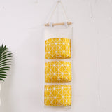 Pattern Cotton Linen Hanging Storage Bag 3 Pockets Wall Mounted Wardrobe Hang Bag Wall Pouch Cosmetic Toys Organizer