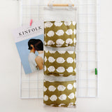 Pattern Cotton Linen Hanging Storage Bag 3 Pockets Wall Mounted Wardrobe Hang Bag Wall Pouch Cosmetic Toys Organizer