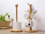 6 hook peg wooden Hanging Tea Cup Coffee Mug Tree Rack Holder Kitchen Storage 18x35cm