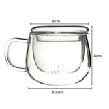 High Quality Durable 3 in 1 Set 320ml Clear Heat Resistant Tea Coffee Cup with Tea Infuser Filter Lid Use for Home Office