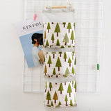 Pattern Cotton Linen Hanging Storage Bag 3 Pockets Wall Mounted Wardrobe Hang Bag Wall Pouch Cosmetic Toys Organizer