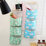 Pattern Cotton Linen Hanging Storage Bag 3 Pockets Wall Mounted Wardrobe Hang Bag Wall Pouch Cosmetic Toys Organizer