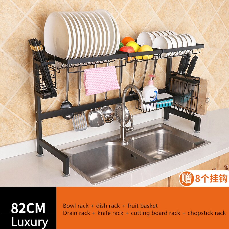 Stainless Steel Kitchen Sink Drain Rack With Knife Holder, Dish